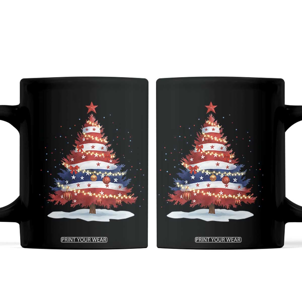 Christmas Tree American Flag Patriotic Coffee Mug TS14 Black Print Your Wear