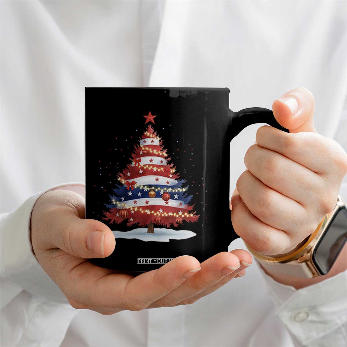 Christmas Tree American Flag Patriotic Coffee Mug TS14 Print Your Wear