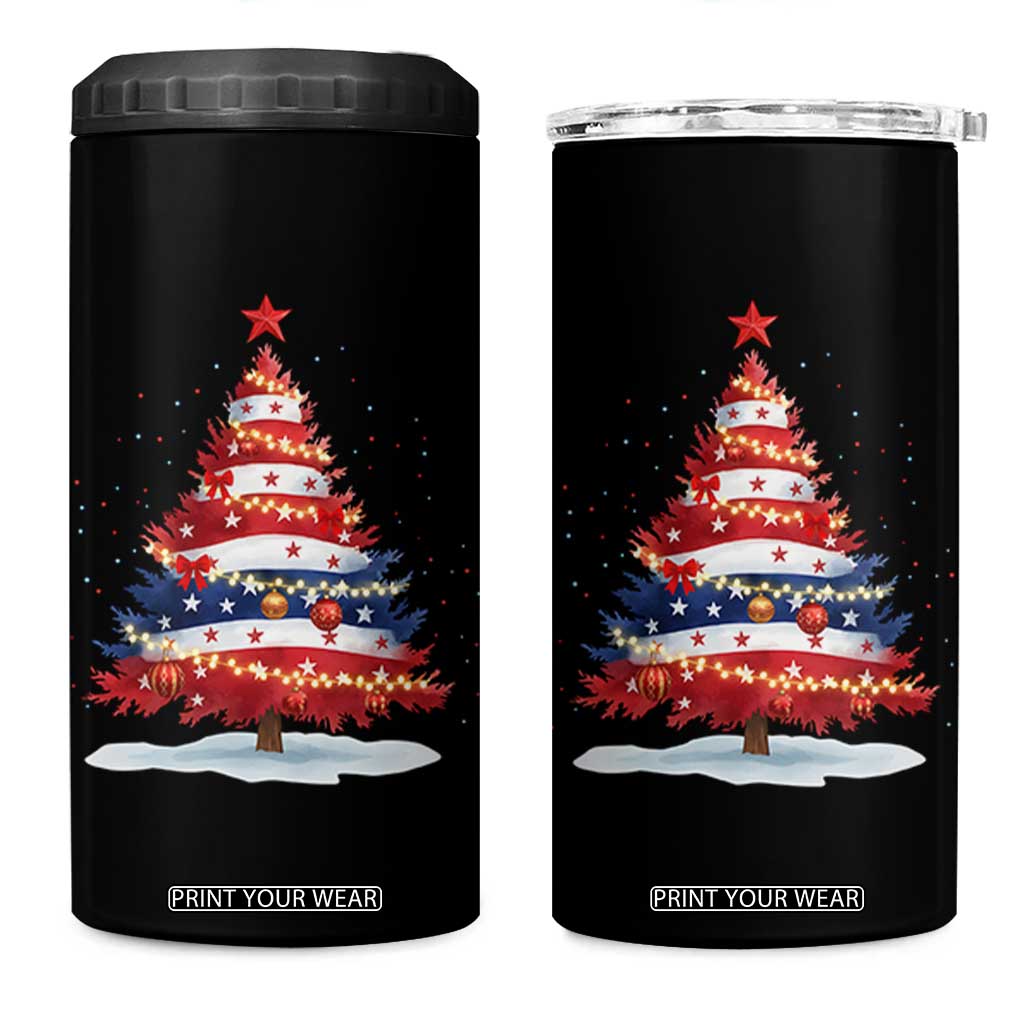 Christmas Tree American Flag Patriotic 4 in 1 Can Cooler Tumbler TS14 One Size: 16 oz Black Print Your Wear