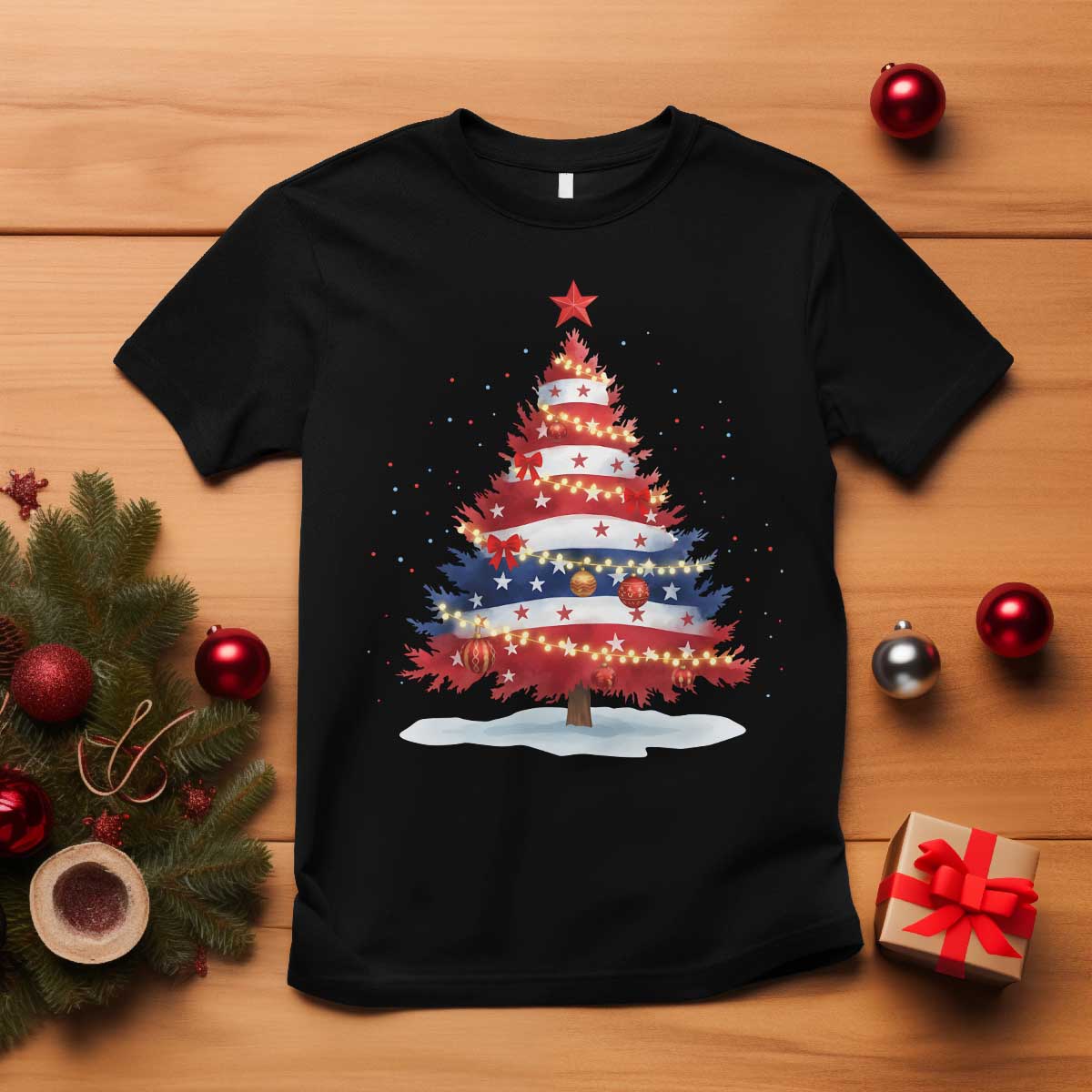 Christmas Tree American Flag Patriotic T Shirt TS14 Black Print Your Wear