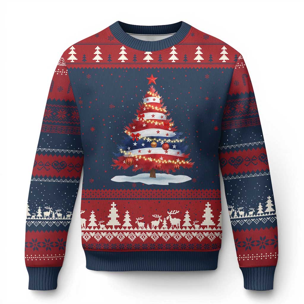 Xmas Tree American Flag Patriotic Ugly Christmas Sweater TS14 Navy Red Print Your Wear