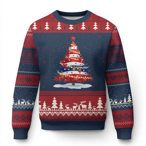 Xmas Tree American Flag Patriotic Ugly Christmas Sweater TS14 Navy Red Print Your Wear