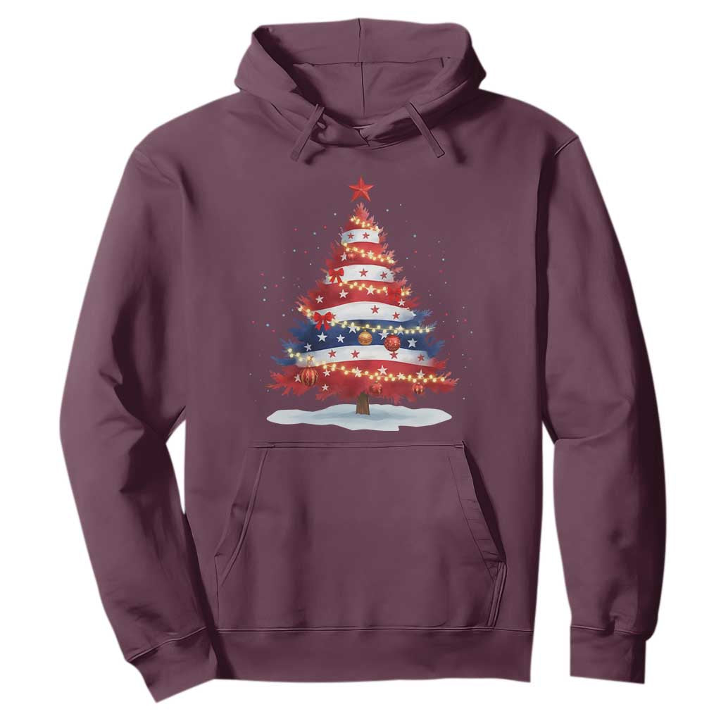 Christmas Tree American Flag Patriotic Hoodie TS14 Maroon Print Your Wear