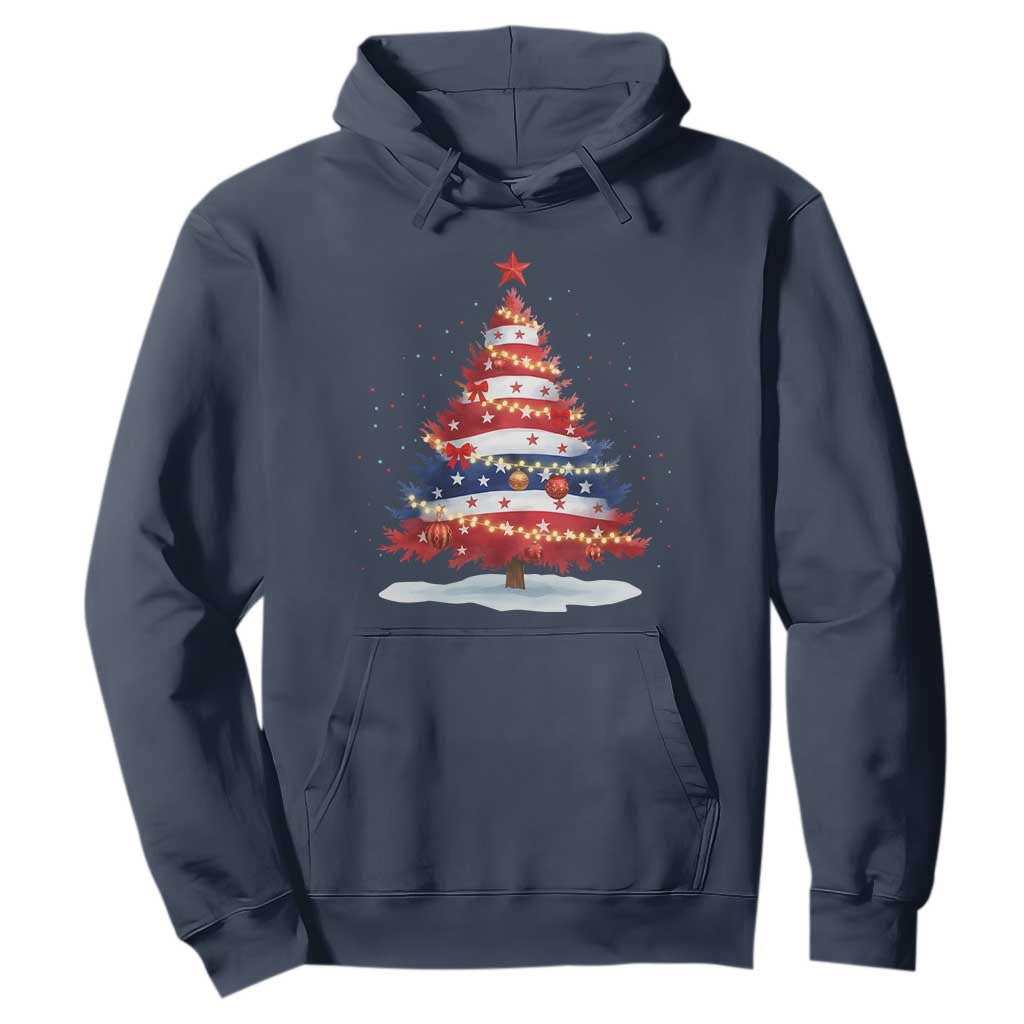 Christmas Tree American Flag Patriotic Hoodie TS14 Navy Print Your Wear