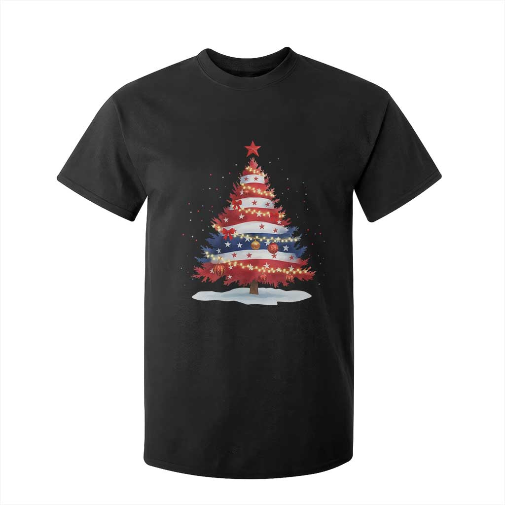 Christmas Tree American Flag Patriotic T Shirt For Kid TS14 Black Print Your Wear