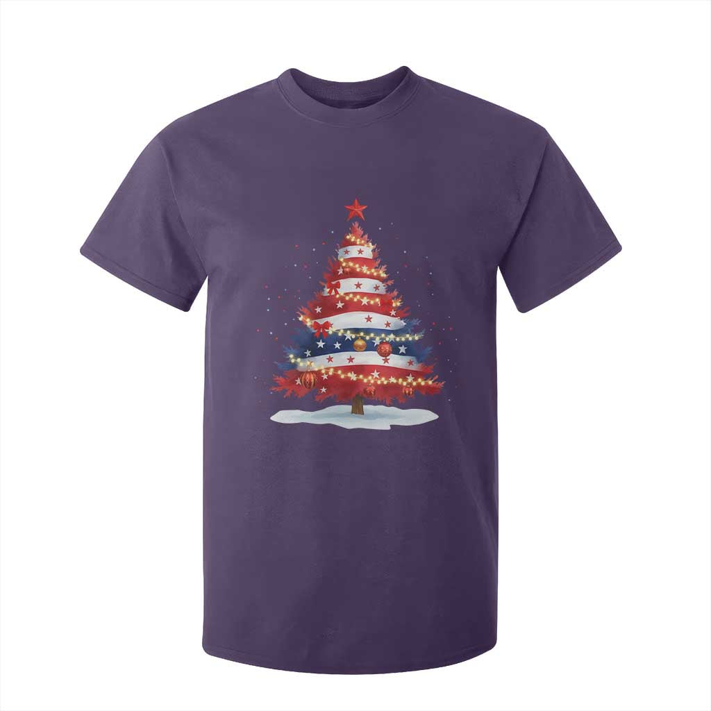 Christmas Tree American Flag Patriotic T Shirt For Kid TS14 Purple Print Your Wear