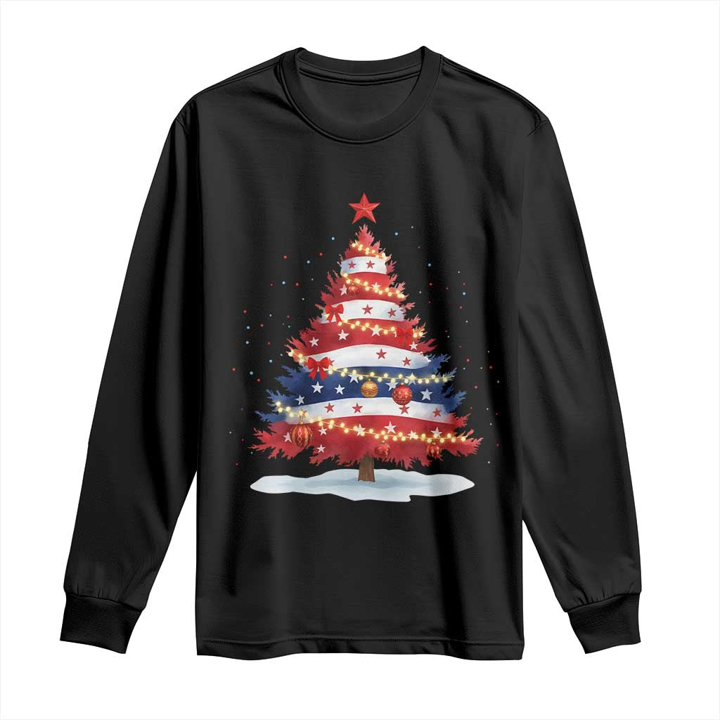 Christmas Tree American Flag Patriotic Long Sleeve Shirt TS14 Black Print Your Wear