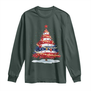 Christmas Tree American Flag Patriotic Long Sleeve Shirt TS14 Dark Forest Green Print Your Wear