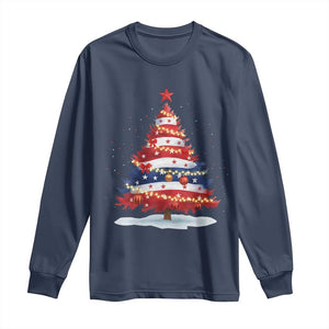 Christmas Tree American Flag Patriotic Long Sleeve Shirt TS14 Navy Print Your Wear