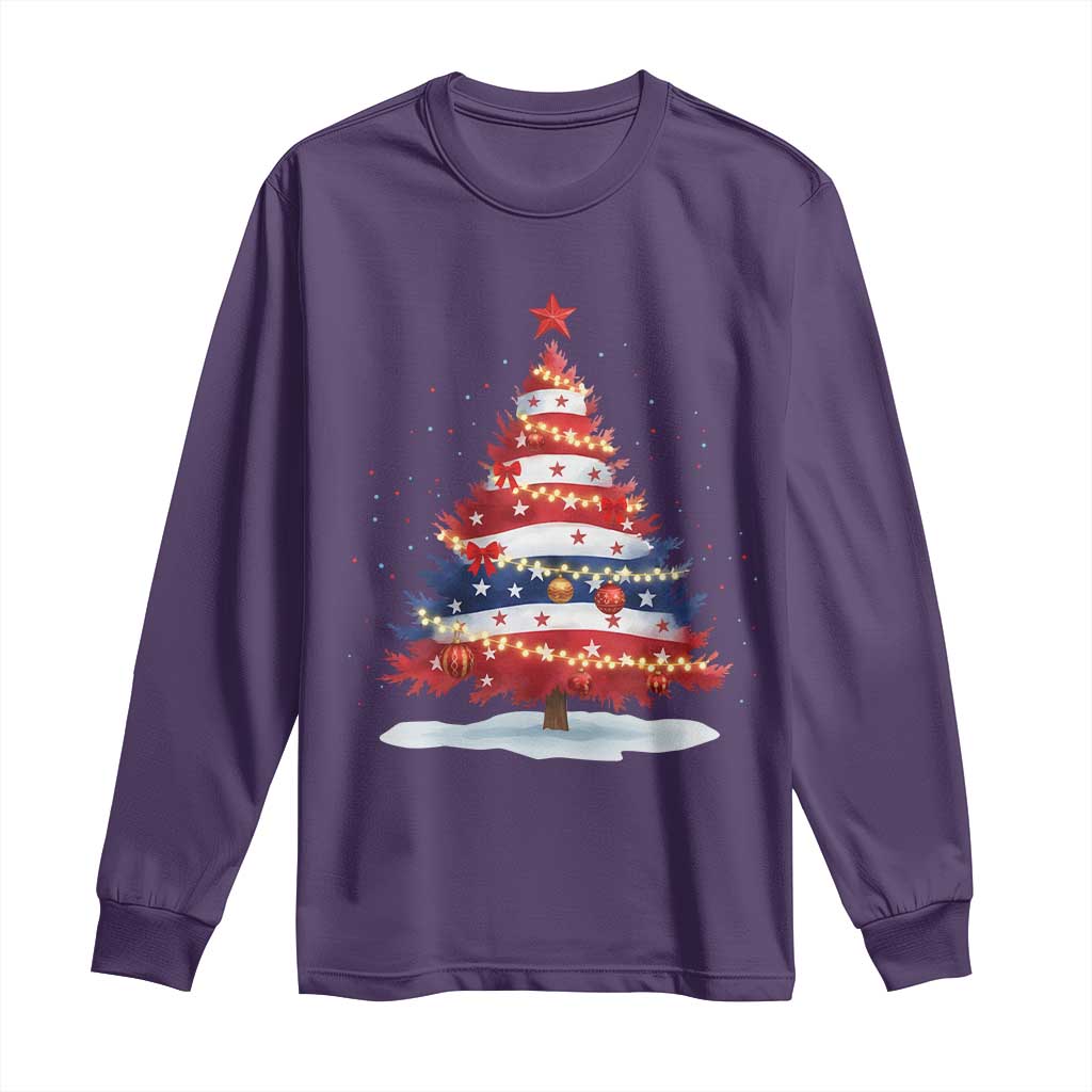 Christmas Tree American Flag Patriotic Long Sleeve Shirt TS14 Purple Print Your Wear