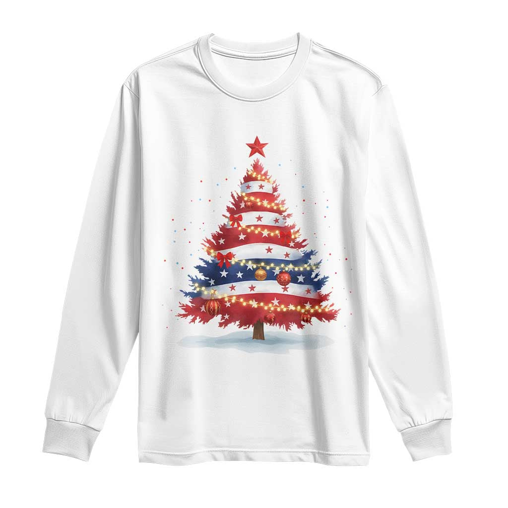 Christmas Tree American Flag Patriotic Long Sleeve Shirt TS14 White Print Your Wear