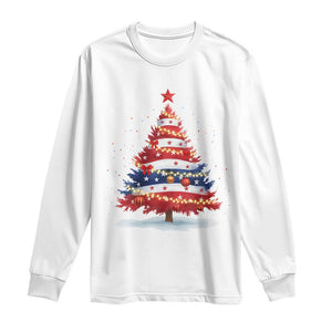 Christmas Tree American Flag Patriotic Long Sleeve Shirt TS14 White Print Your Wear