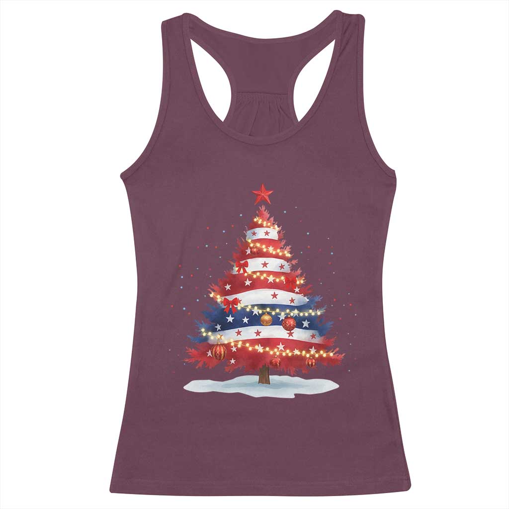 Christmas Tree American Flag Patriotic Racerback Tank Top TS14 Maroon Print Your Wear