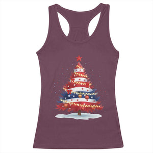 Christmas Tree American Flag Patriotic Racerback Tank Top TS14 Maroon Print Your Wear