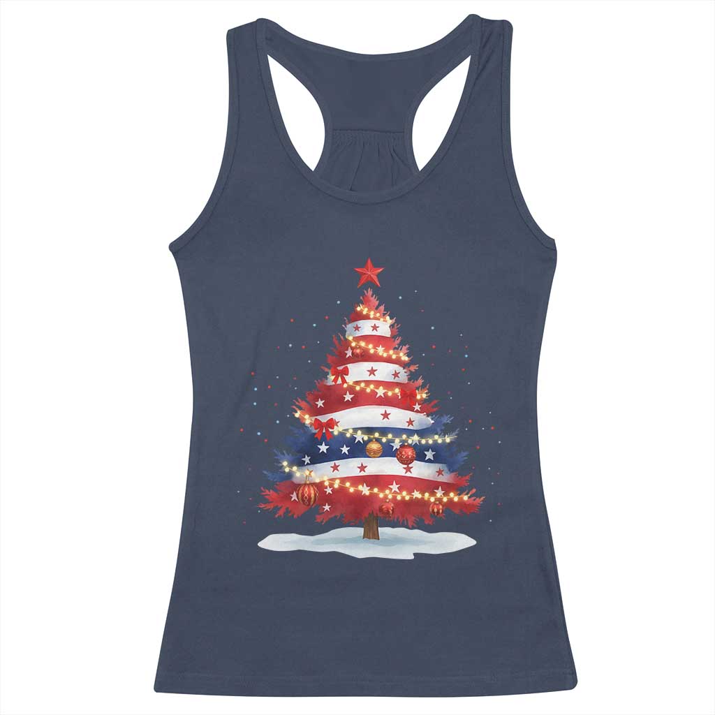 Christmas Tree American Flag Patriotic Racerback Tank Top TS14 Navy Print Your Wear