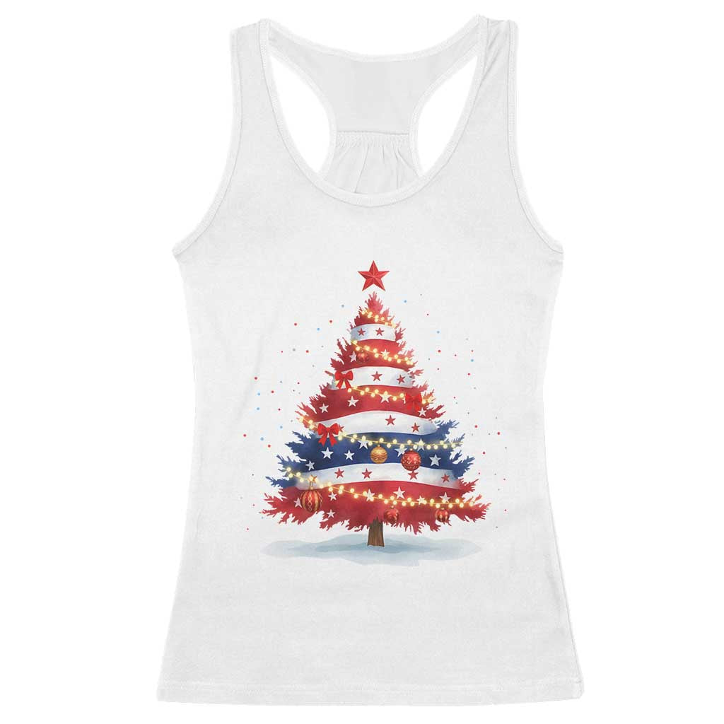 Christmas Tree American Flag Patriotic Racerback Tank Top TS14 White Print Your Wear