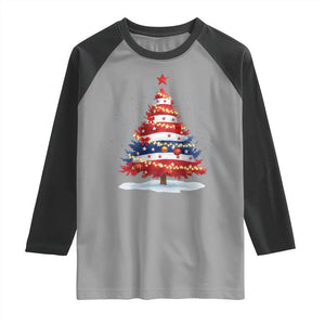 Christmas Tree American Flag Patriotic Raglan Shirt TS14 Sport Gray Black Print Your Wear
