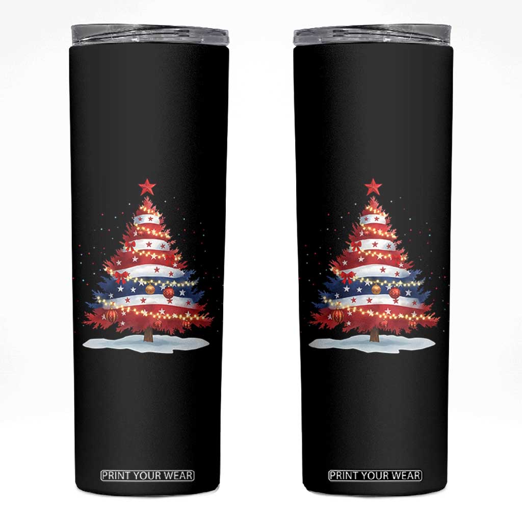 Christmas Tree American Flag Patriotic Skinny Tumbler TS14 Black Print Your Wear