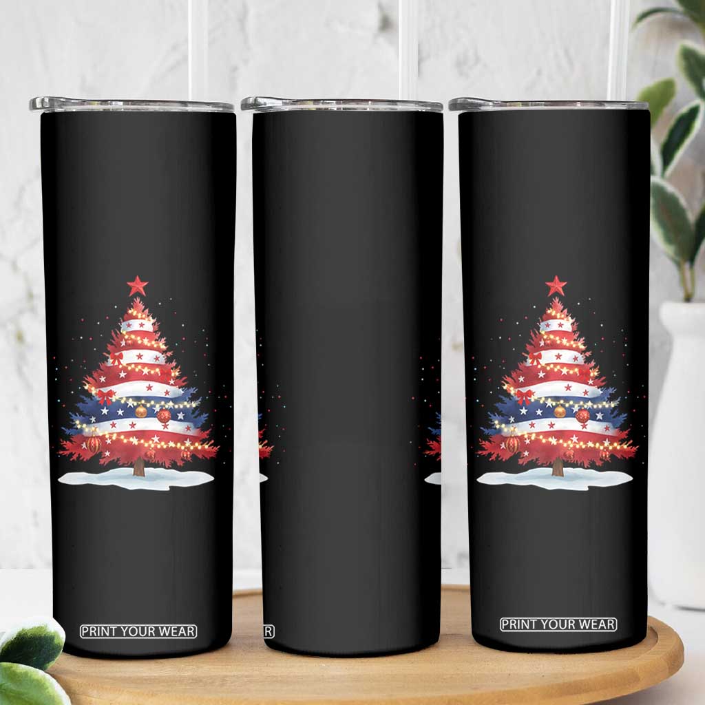 Christmas Tree American Flag Patriotic Skinny Tumbler TS14 Print Your Wear