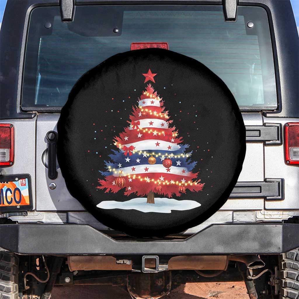 Christmas Tree American Flag Patriotic Spare Tire Cover TS14 No hole Black Print Your Wear