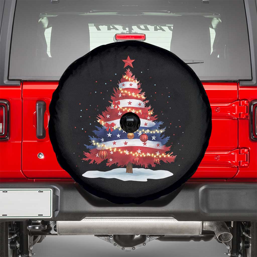 Christmas Tree American Flag Patriotic Spare Tire Cover TS14 Black Print Your Wear