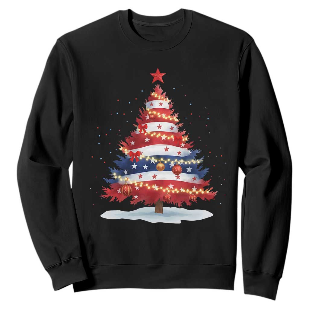 Christmas Tree American Flag Patriotic Sweatshirt TS14 Black Print Your Wear