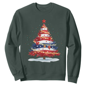 Christmas Tree American Flag Patriotic Sweatshirt TS14 Dark Forest Green Print Your Wear