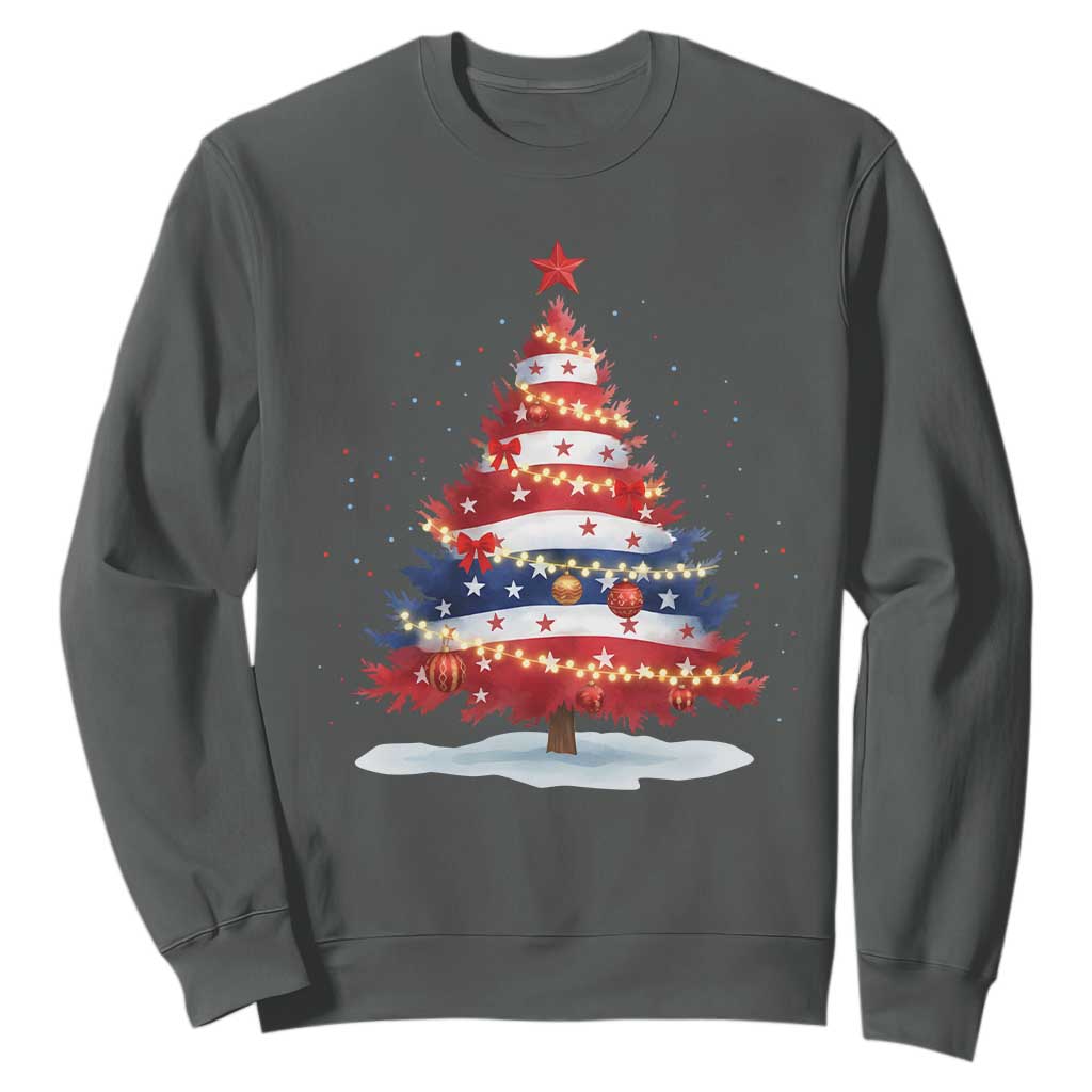Christmas Tree American Flag Patriotic Sweatshirt TS14 Dark Heather Print Your Wear