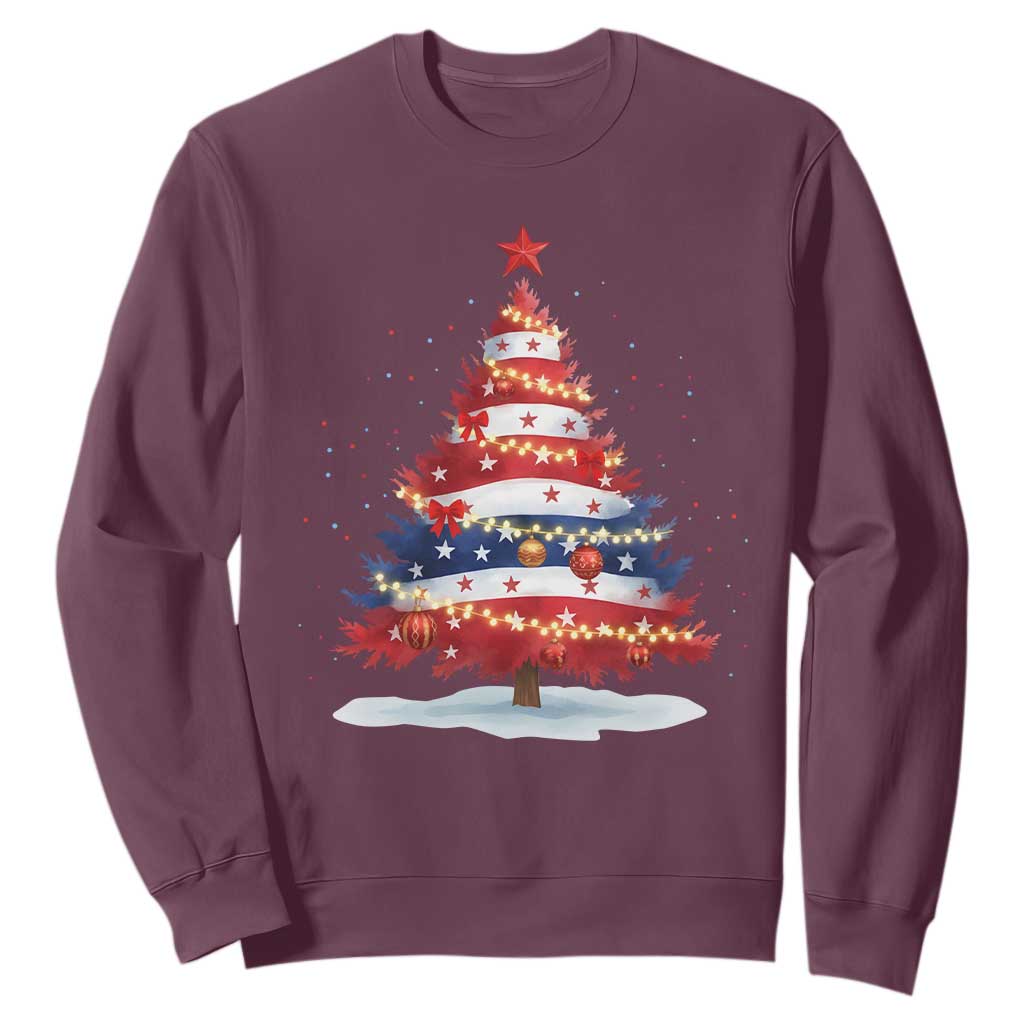 Christmas Tree American Flag Patriotic Sweatshirt TS14 Maroon Print Your Wear