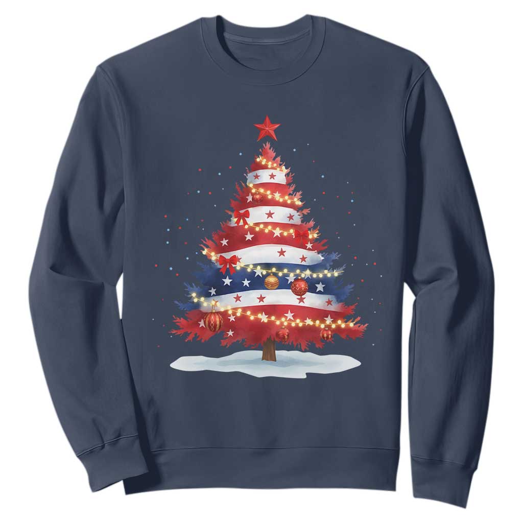 Christmas Tree American Flag Patriotic Sweatshirt TS14 Navy Print Your Wear