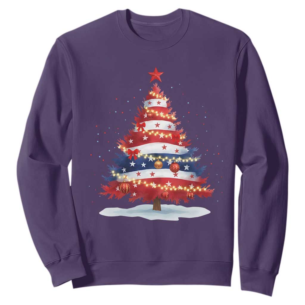 Christmas Tree American Flag Patriotic Sweatshirt TS14 Purple Print Your Wear