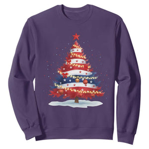Christmas Tree American Flag Patriotic Sweatshirt TS14 Purple Print Your Wear