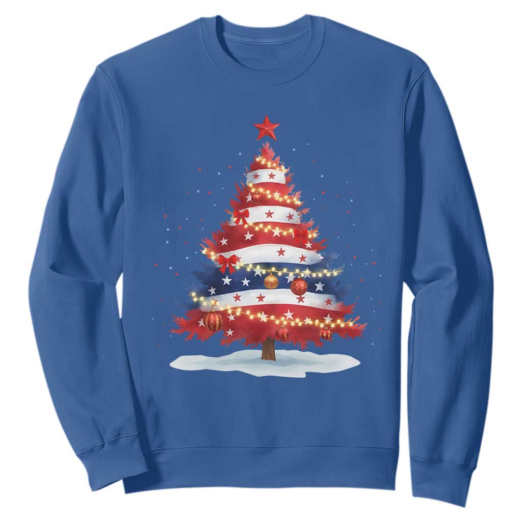 Christmas Tree American Flag Patriotic Sweatshirt TS14 Royal Blue Print Your Wear