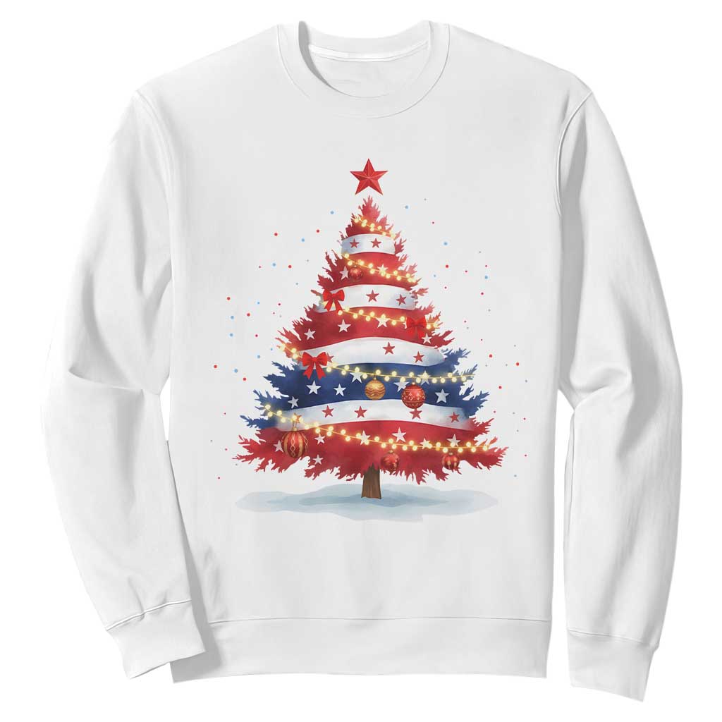 Christmas Tree American Flag Patriotic Sweatshirt TS14 White Print Your Wear