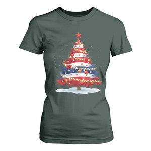 Christmas Tree American Flag Patriotic T Shirt For Women TS14 Dark Forest Green Print Your Wear