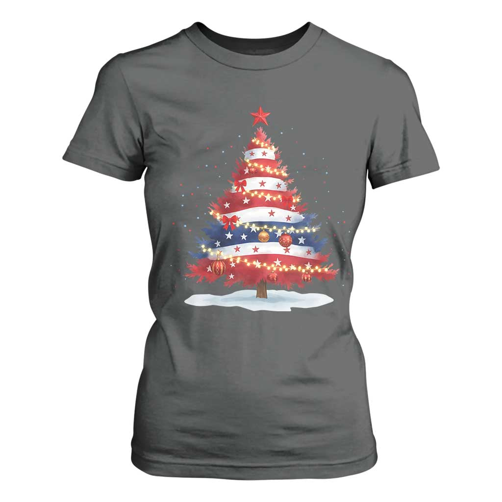 Christmas Tree American Flag Patriotic T Shirt For Women TS14 Dark Heather Print Your Wear