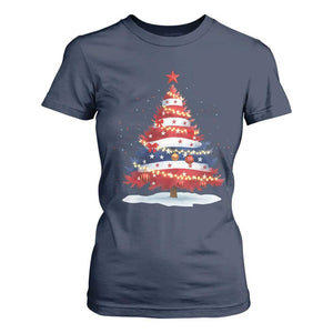 Christmas Tree American Flag Patriotic T Shirt For Women TS14 Navy Print Your Wear