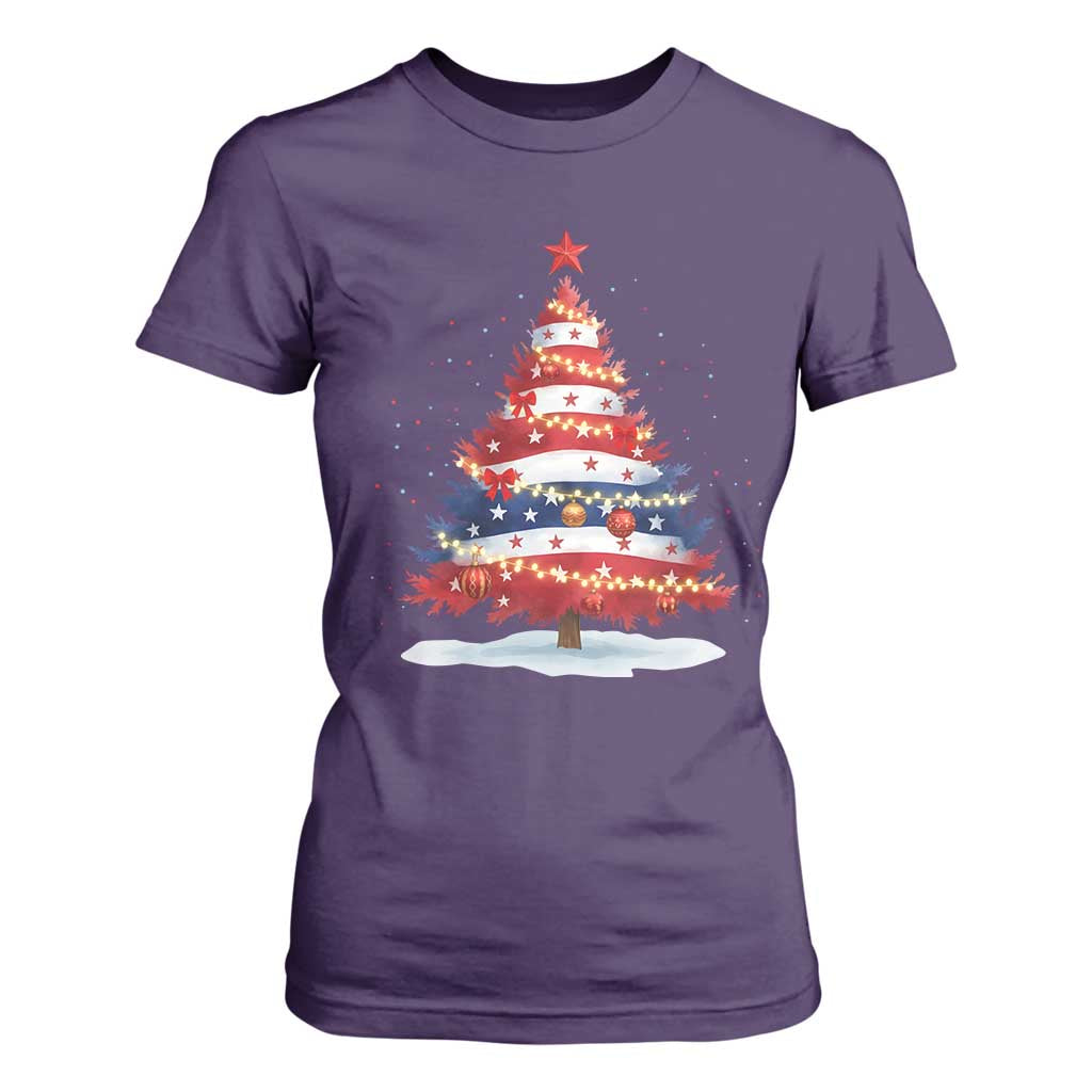 Christmas Tree American Flag Patriotic T Shirt For Women TS14 Purple Print Your Wear