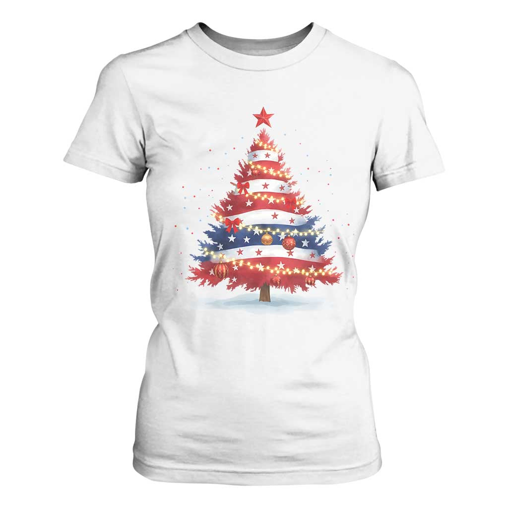 Christmas Tree American Flag Patriotic T Shirt For Women TS14 White Print Your Wear