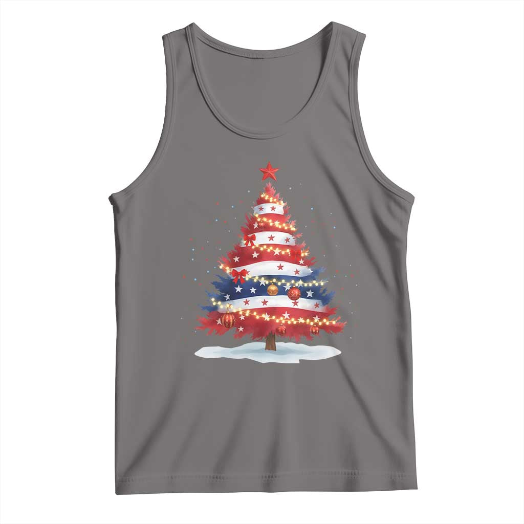 Christmas Tree American Flag Patriotic Tank Top TS14 Deep Heather Print Your Wear