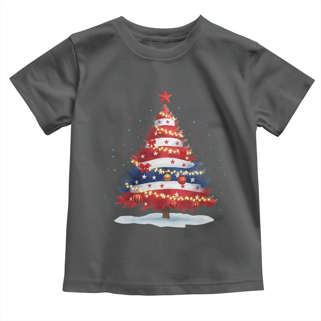 Christmas Tree American Flag Patriotic Toddler T Shirt TS14 Dark Heather Print Your Wear