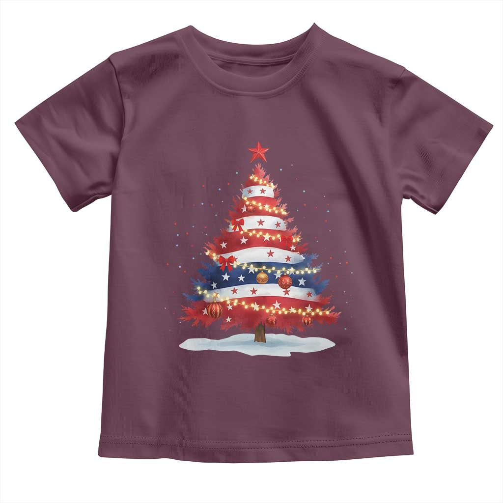 Christmas Tree American Flag Patriotic Toddler T Shirt TS14 Maroon Print Your Wear