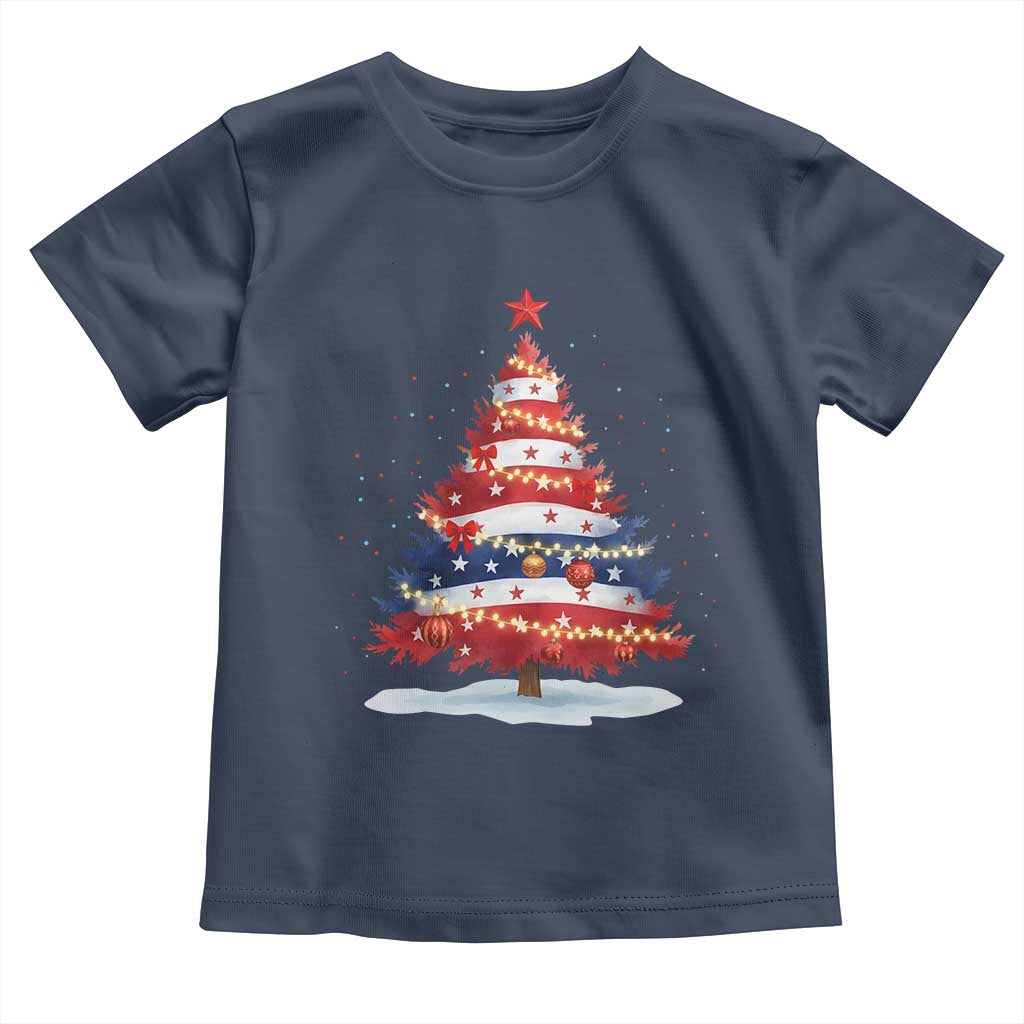 Christmas Tree American Flag Patriotic Toddler T Shirt TS14 Navy Print Your Wear