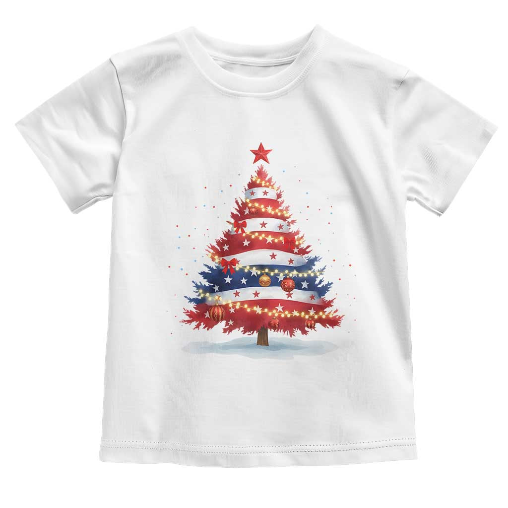Christmas Tree American Flag Patriotic Toddler T Shirt TS14 White Print Your Wear