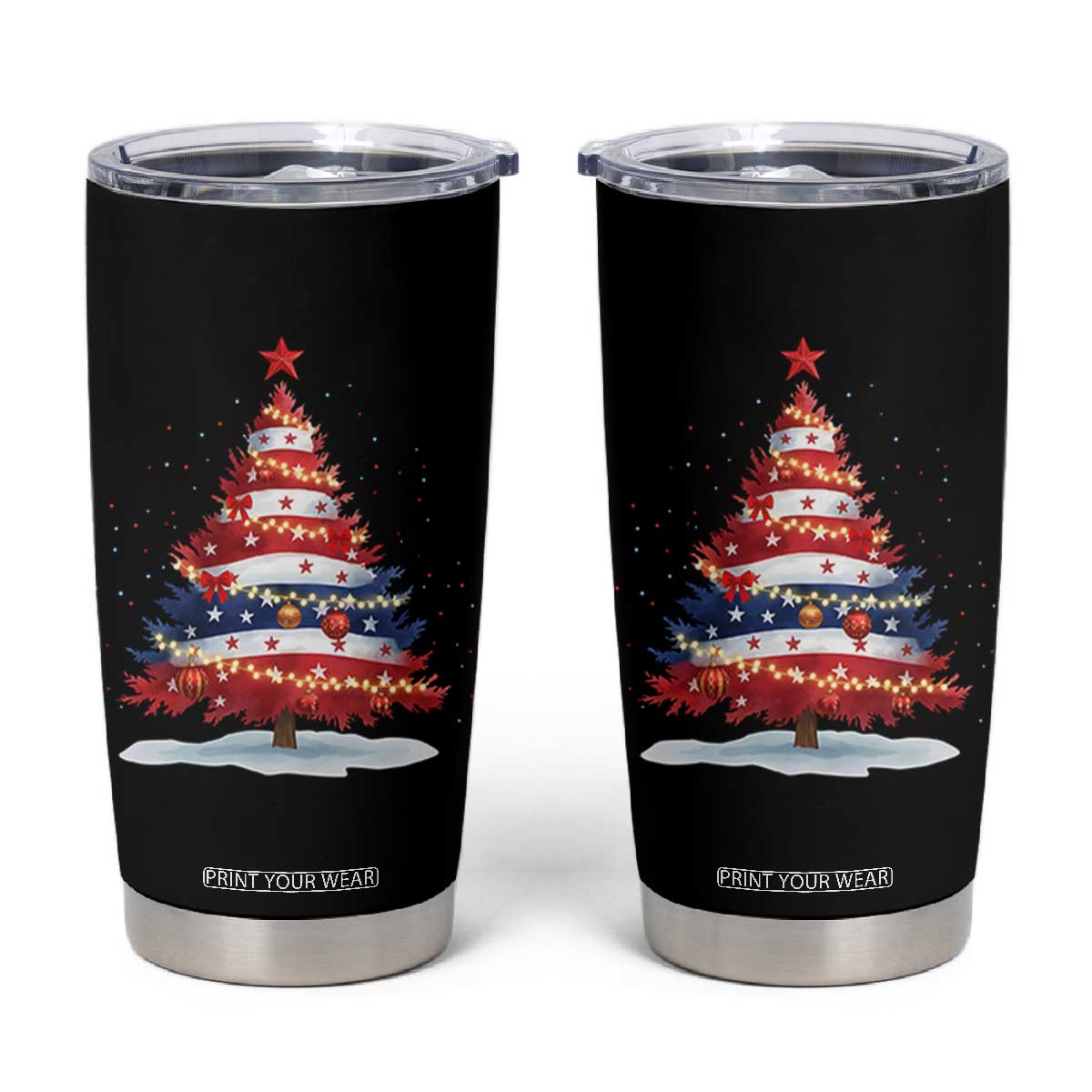 Christmas Tree American Flag Patriotic Tumbler Cup TS14 Black Print Your Wear