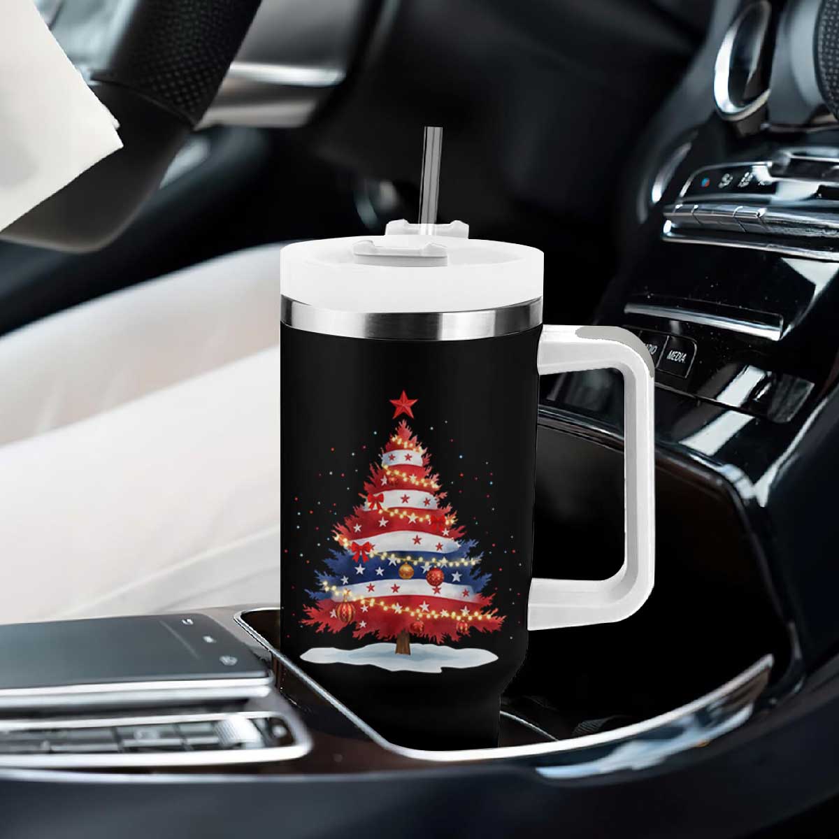 Christmas Tree American Flag Patriotic Tumbler With Handle TS14 Print Your Wear