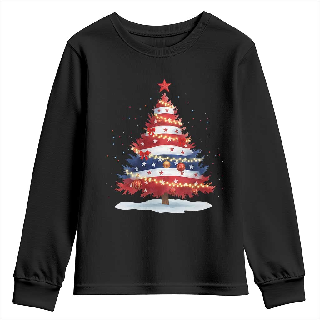 Christmas Tree American Flag Patriotic Youth Sweatshirt TS14 Black Print Your Wear