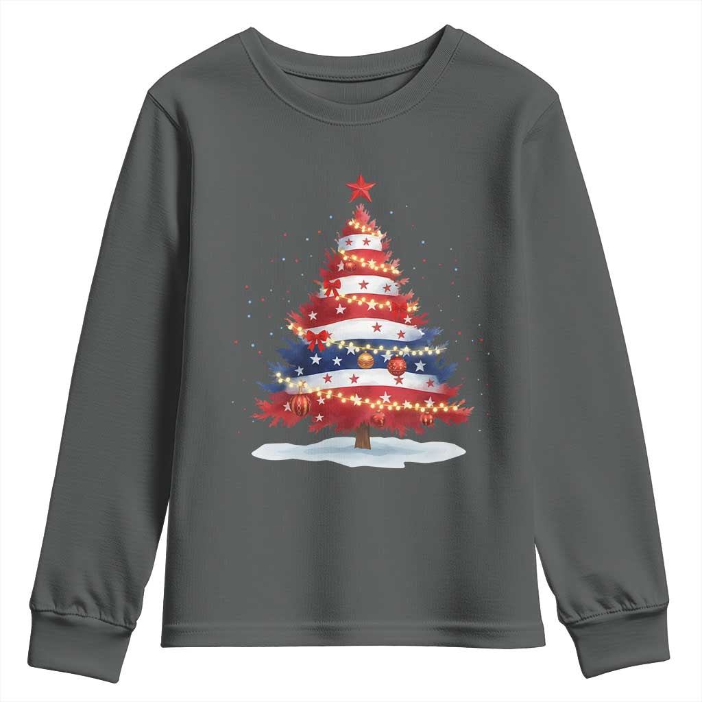 Christmas Tree American Flag Patriotic Youth Sweatshirt TS14 Dark Heather Print Your Wear