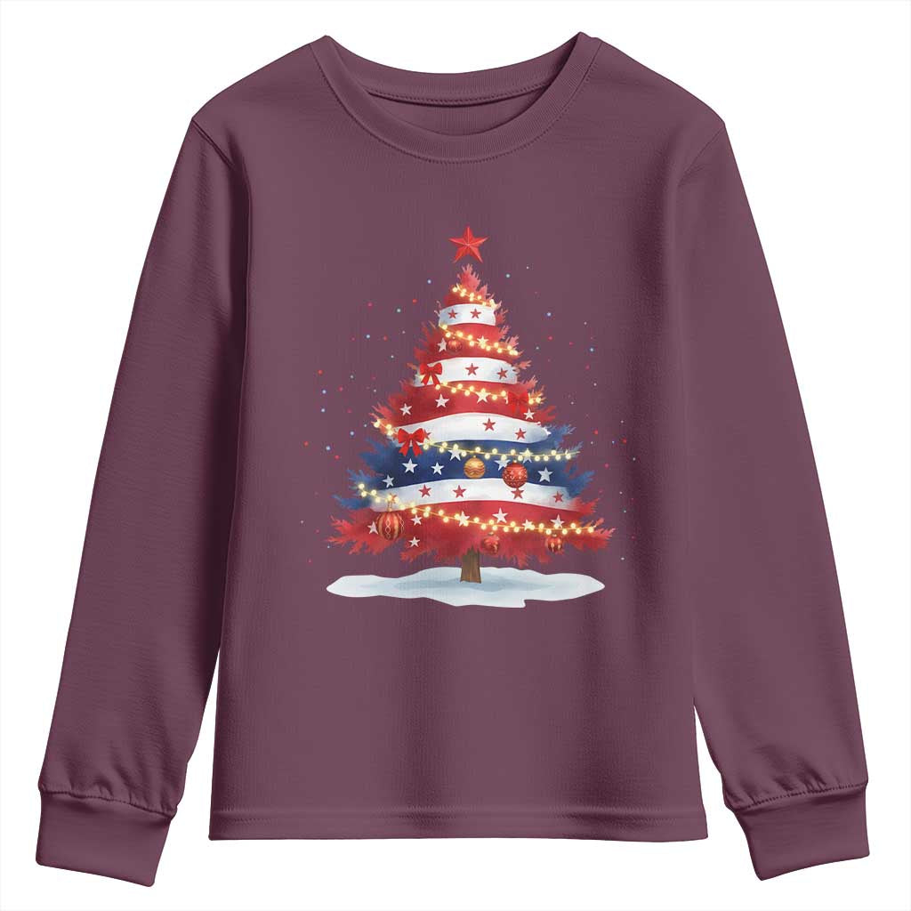 Christmas Tree American Flag Patriotic Youth Sweatshirt TS14 Maroon Print Your Wear