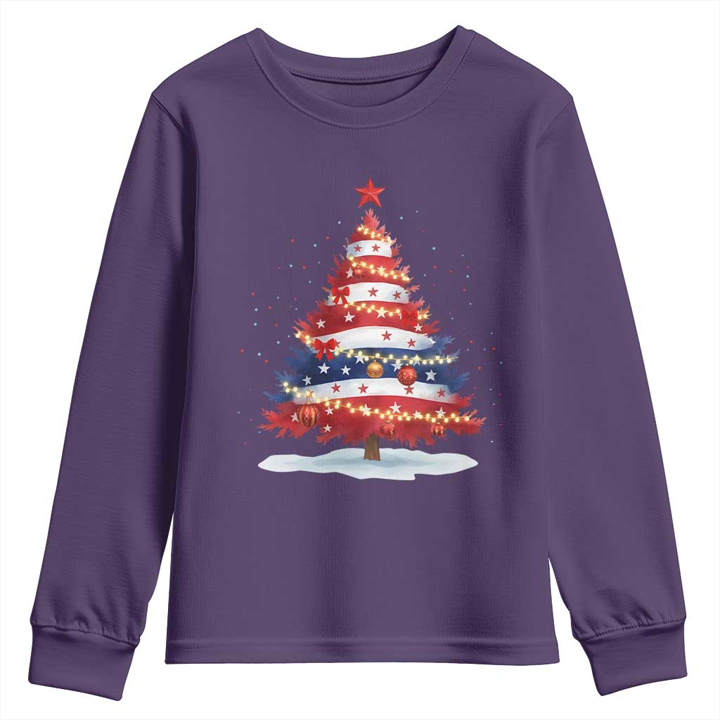 Christmas Tree American Flag Patriotic Youth Sweatshirt TS14 Purple Print Your Wear